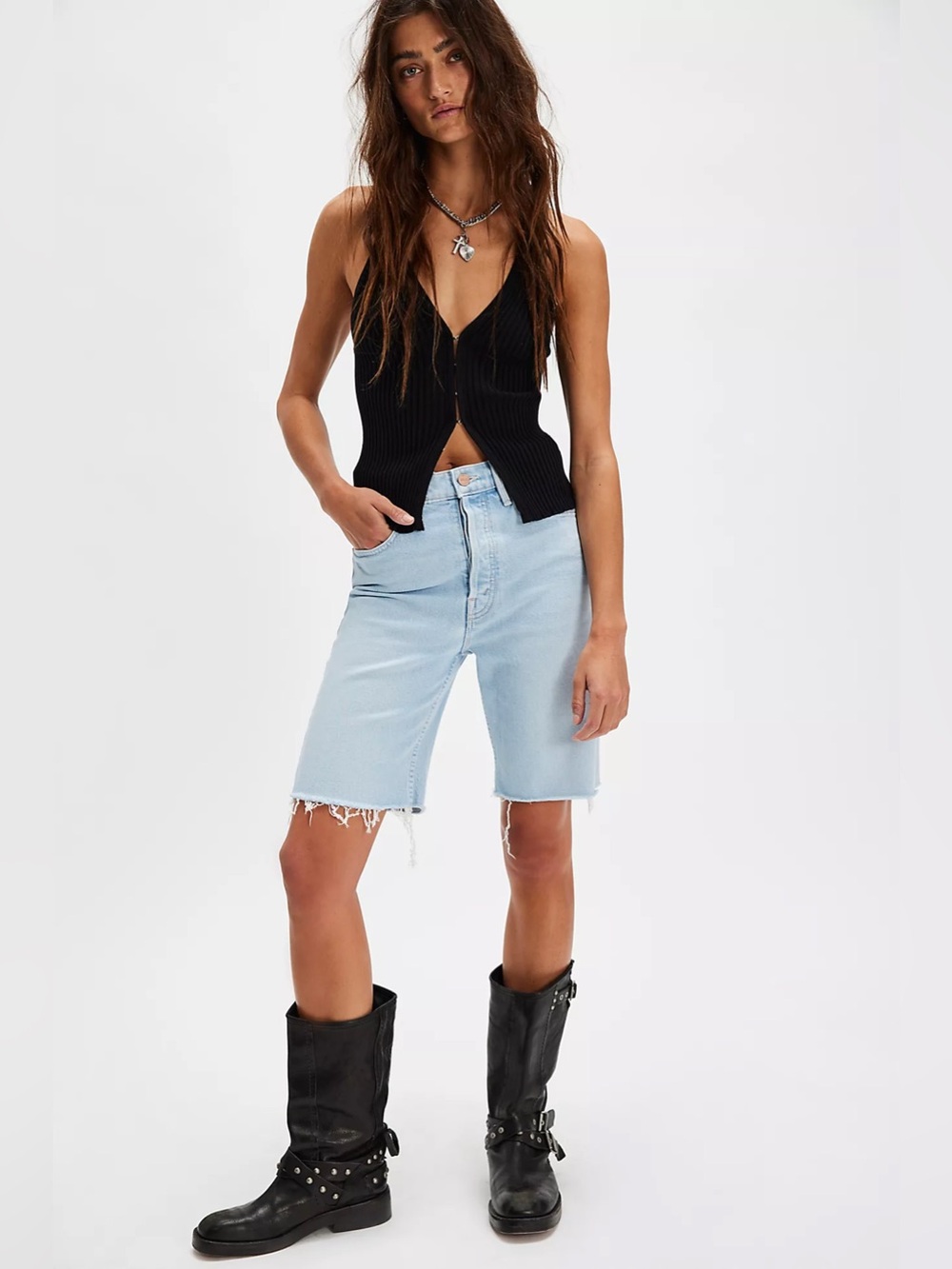 AGOLDE 90’s long shorts Bermuda 27 denim light wash - Picture 5 of 11